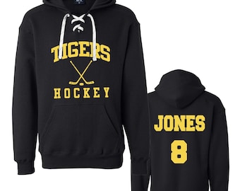 Sudadera unisex con capucha y encaje personalizada del equipo de hockey de J. America - 3.8830