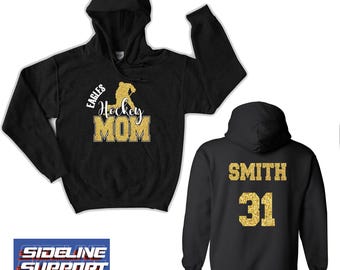 Hockey Team Mom Custom Personalized Glitter Design Unisex Heavy Blend Cotton Gildan Hoodie Shirt Perfect Gift - 5.18500
