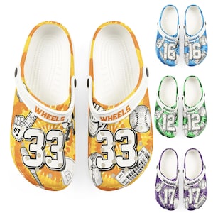 Personalized Custom Child and Adult Baseball Tie Dye Clogs Shoes Great Gift Fully Customizable