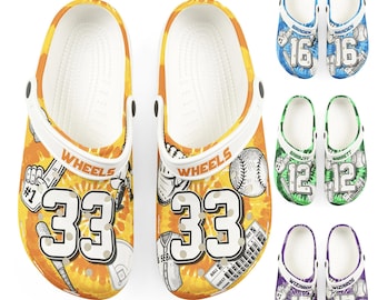 Personalized Custom Child and Adult Baseball Tie Dye Clogs Shoes Great Gift Fully Customizable