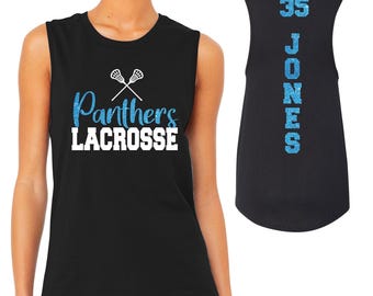 Lacrosse Team Custom Personalized Glitter Team Design Women&#39;s Jersey Muscle Tank Tops by Bella + Canvas - 6003