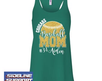Baseball Mom Custom Personalized Glitter Team Design Flowy Women's Racerback Tank Tops by Bella + Canvas - 4.8800