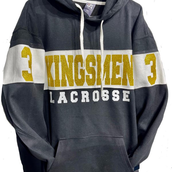 New Fully Custom Personalized Lacrosse Glitter Design Colorblock Varsity Fleece J America Hooded Hoodie Sweatshirt - 8644