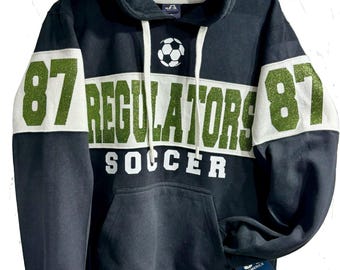 Sudadera con capucha de fútbol personalizada, diseño de purpurina, color block, estilo universitario, polar, J. America - 8644