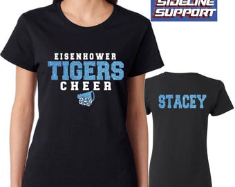 Cheer Custom Personalized Glitter Design Women's Heavy Cotton Gildan Tee Shirt Great Gift Cheerleader Shirt - 28.5000L