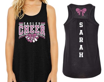 KIDS Cheer Team Custom Personalized Glitter Design Flowy YOUTH Racerback Tank Tops by Bella + Canvas - 8800y