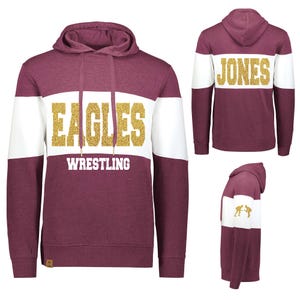 New Fully Custom Personalized Wrestling Glitter Design All American Colorblocked Hooded Hoodie Sweatshirt by Holloway - 229563.mrn/gld
