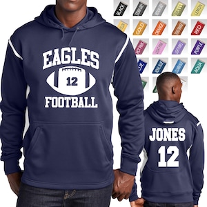 Voetbalteam aangepaste gepersonaliseerde unisex Sport-Tek Tech fleece colorblock sweater met capuchon GEWELDIGE KWALITEIT Voetbalfanuitrusting - F246