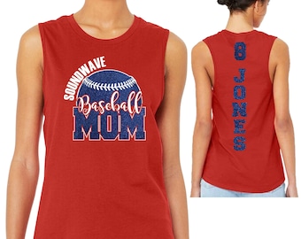 Baseball Mom Custom Personalized Glitter Team Design Women's Jersey Muscle Tank Tops by Bella + Canvas - 6003