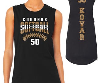Camiseta sin mangas de béisbol personalizada con diseño de equipo de brillo para mujer de Bella + Canvas - 6003