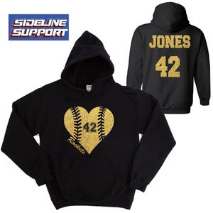 Baseball Heart Team Custom Personalized Glitter Design Unisex Heavy Blend Cotton Gildan Hoodie Shirt Perfect Gift - 18500