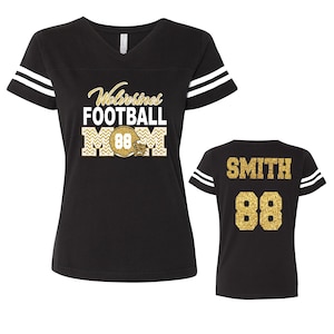 Football Mom Custom Personalized Glitter Team Design Women&#39;s V-Neck Fine Jersey Tee by LAT Amazing Quality - 3537