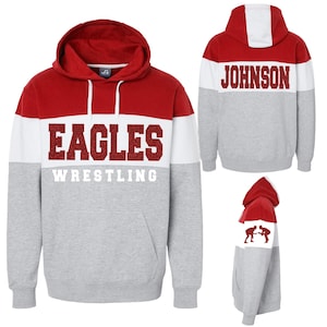 New Fully Custom Personalized Wrestling Glitter Design Colorblock Varsity Fleece J America Hooded Hoodie Sweatshirt