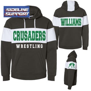 New Fully Custom Personalized Ladies Wrestling Glitter Design Colorblock Varsity Fleece J America Hooded Hoodie Sweatshirt - 8644