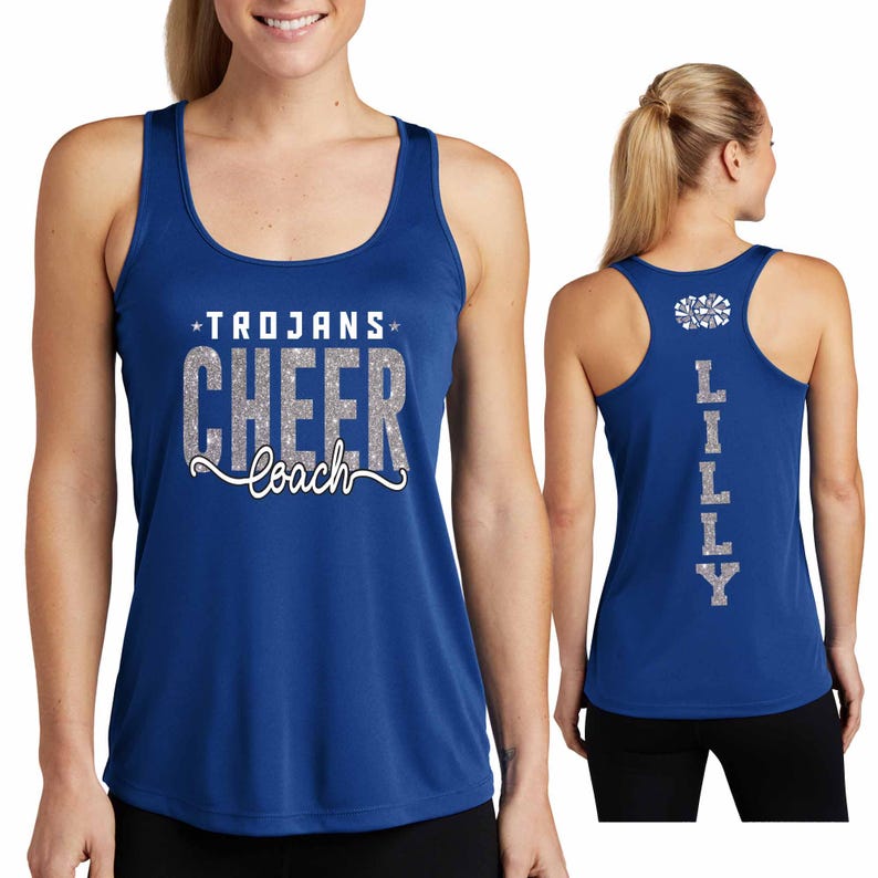 Cheer Coach Custom Personalized Glitter Team Design Women's PosiCharge Competitor Racerback Tank by Sport-Tek Up to Size 4XL - LST356 image 2