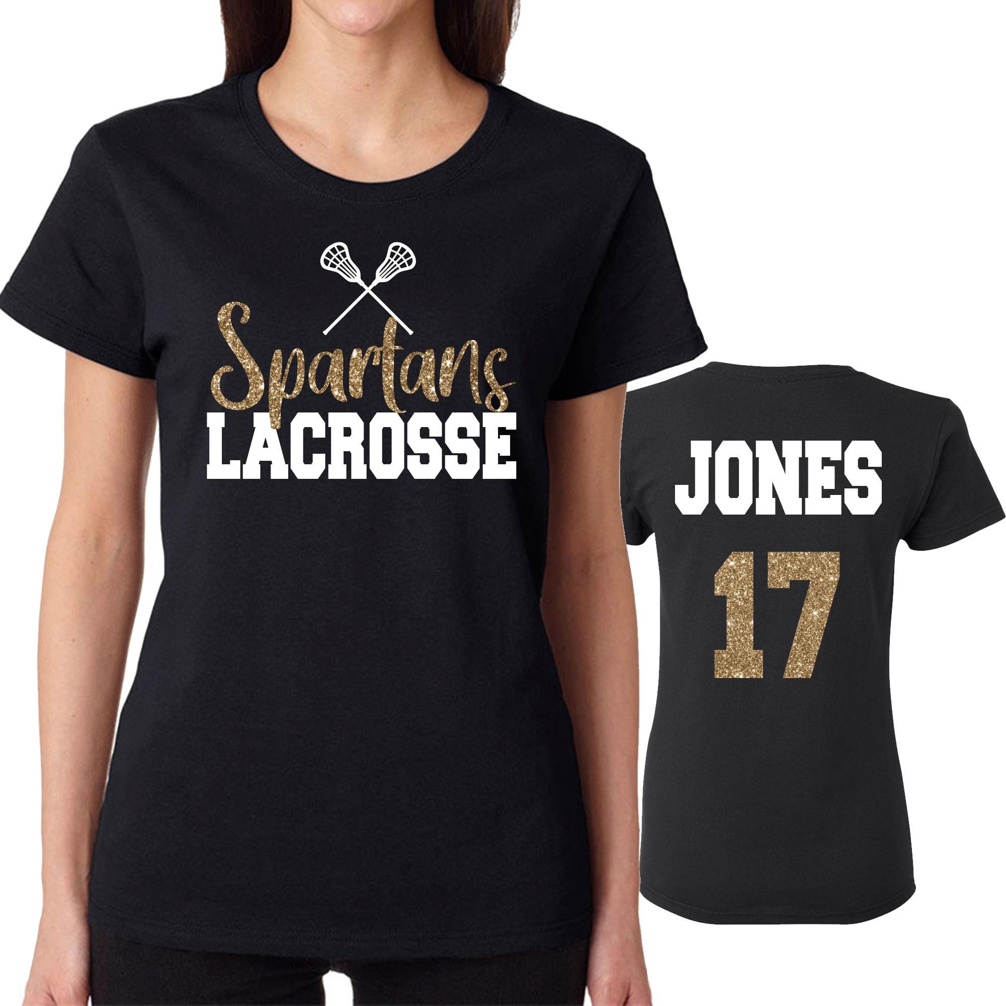 Lacrosse Team Design Custom Personalized Glitter Design Women's Heavy Cotton Gildan Tee Shirt Great Gift - 1.3001