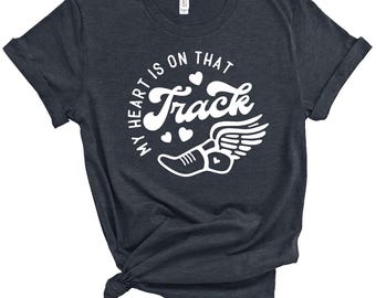 Amazing Track Mom Heart is On That Track Bella Canvas Soft Heathered Jersey Shirt - 3001