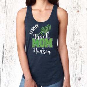 Track Mom Team Custom Personalized Glitter Design Fitted Women&#39;s Racerback Tank Tops by Next Level Track and Field - 1533