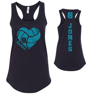 Volleyball Team Heart Custom Personalized NO FLAKE Glitter Design Fitted Women&#39;s Racerback Tank Tops by Next Level - 1533