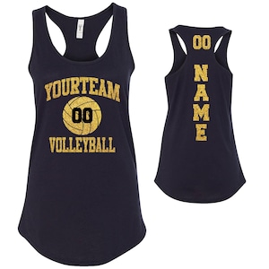 Volleyball Team Custom Personalized NO FLAKE Glitter Design Fitted Women's Racerback Tank Tops by Next Level - 1533