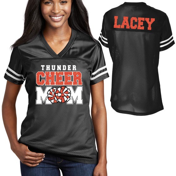 Custom Cheer Mom  Glitter Design Women's V-Neck Posi Charge Replica Football Jersey Personalized Perfect for Cheerleader Mama - LST307