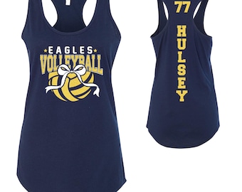 Camiseta sin mangas ajustada con espalda deportiva para mujer, con diseño personalizado de purpurina y equipo de voleibol de Next Level - 1533