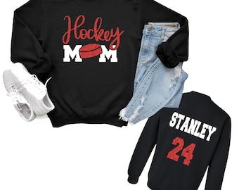 Hockey Mom Team Custom Personalized Glitter Design Unisex Heavy Blend Cotton Gildan Sweatshirt Perfect Gift - 18000