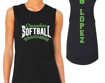 Camiseta sin mangas de béisbol personalizada con diseño de equipo de brillo para mujer de Bella + Canvas - 6003