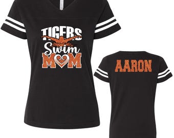 Swim Team Mom Custom Personalized Glitter Design Women's V-Neck Fine Jersey Tee by LAT Amazing Quality - 3537