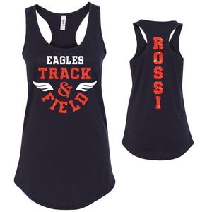 Track Team Custom Personalized Glitter Design Fitted Women&#39;s Racerback Tank Tops by Next Level Track and Field - 1533