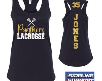 Lacrosse Mom Custom Personalized Glitter Team Design Fitted Women&#39;s Racerback Tank Tops by Next Level - 1.1533