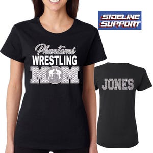 Wrestling Mom Custom Personalized Glitter Chevron Design Women&#39;s Heavy Cotton Gildan Tee Shirt Great Gift - 5000L