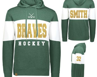 Sudadera con capucha y diseño de hockey con purpurina, totalmente personalizada, de Holloway - 229563.grn/gld