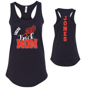 Track Mom Team Custom Personalized Glitter Design Fitted Women&#39;s Racerback Tank Tops by Next Level Track and Field - 1533
