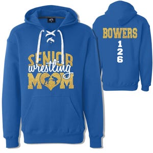 Senior Wrestling Mom Custom Personalized Glitter Design Unisex Sport Lace Hooded Sweatshirt by J. America Wrestling Mama Hoodie - 8830