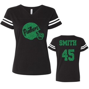 Football Helmet Custom Personalized Glitter Team Design Women&#39;s V-Neck Fine Jersey Tee by LAT Amazing Quality - 3537