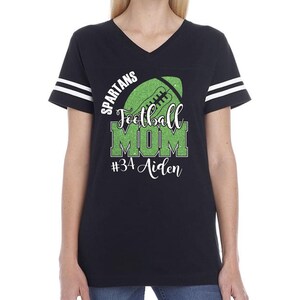 Football Mom Custom Personalized Glitter Team Design Women&#39;s V-Neck Fine Jersey Tee by LAT Amazing Quality - 3537