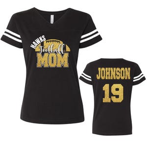 Football Mom Custom Personalized Glitter Team Design Women&#39;s V-Neck Fine Jersey Tee by LAT Amazing Quality - 3537