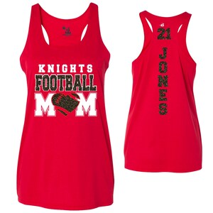 Fußball-Team Mama Benutzerdefinierte personalisierte Glitter Team Design Dri Fit Feuchtigkeitstransport Racerback Tank Top von Badger Athletic Wear - 4166