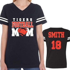 Football Mom Custom Personalized Glitter Team Design Women&#39;s V-Neck Fine Jersey Tee by LAT Amazing Quality - 3537
