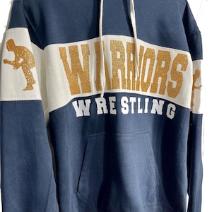 New Fully Custom Personalized Wrestling Glitter Design Colorblock Varsity Fleece J America Hooded Hoodie Sweatshirt - 8644.nvy/ogld