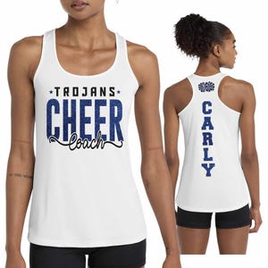 Cheer Coach Custom Personalized Glitter Team Design Women's PosiCharge Competitor Racerback Tank by Sport-Tek Up to Size 4XL - LST356 image 1