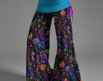 Pantalones acampanados psicodélicos – Diseño inspirado en bandas de jam – Atuendo para festivales – Pantalones anchos psicodélicos – Ropa para raves – Pantalones boho hippies