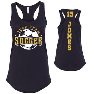 Soccer Team Custom Personalized Glitter Design Fitted Women's Racerback Tank Tops by Next Level Soccer Mom - 1533