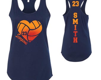 Volleyball Heart Personalizowane Elektryczne Metalowe Folie Dopasowane Damskie Topy Bez Rękawów Z Tyłu Racerback od Next Level - 1533