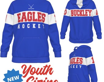 Sudadera con capucha personalizada para jóvenes del equipo de hockey universitario, inspirada en bloques de color, ideal como regalo, con estampado completo. ¡YOY!
