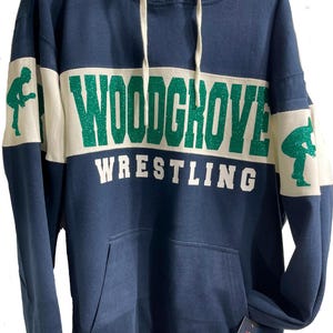 New Fully Custom Personalized Wrestling Glitter Design Colorblock Varsity Fleece J America Hooded Hoodie Sweatshirt - 8644.nvy/ogld
