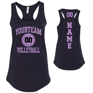 Volleyball Team Custom Personalized NO FLAKE Glitter Design Fitted Women's Racerback Tank Tops by Next Level - 1533