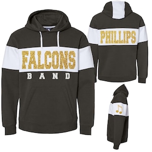 Fully Custom Personalized Marching Band Glitter Design Colorblock Varsity Fleece J America Hooded Hoodie Sweatshirt Boujee Band Mom - 8644