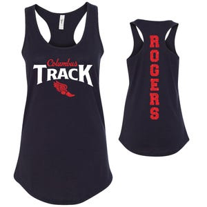 Track Team Custom Personalized Glitter Design Fitted Women&#39;s Racerback Tank Tops by Next Level Track and Field - 1533